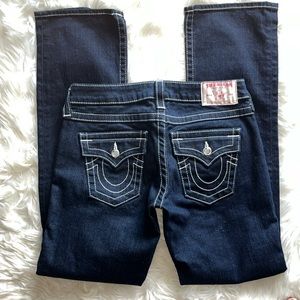 NWOT True Religion Disco Billy Crystal Buttons Straight Leg Jeans ~ in Dark Blue